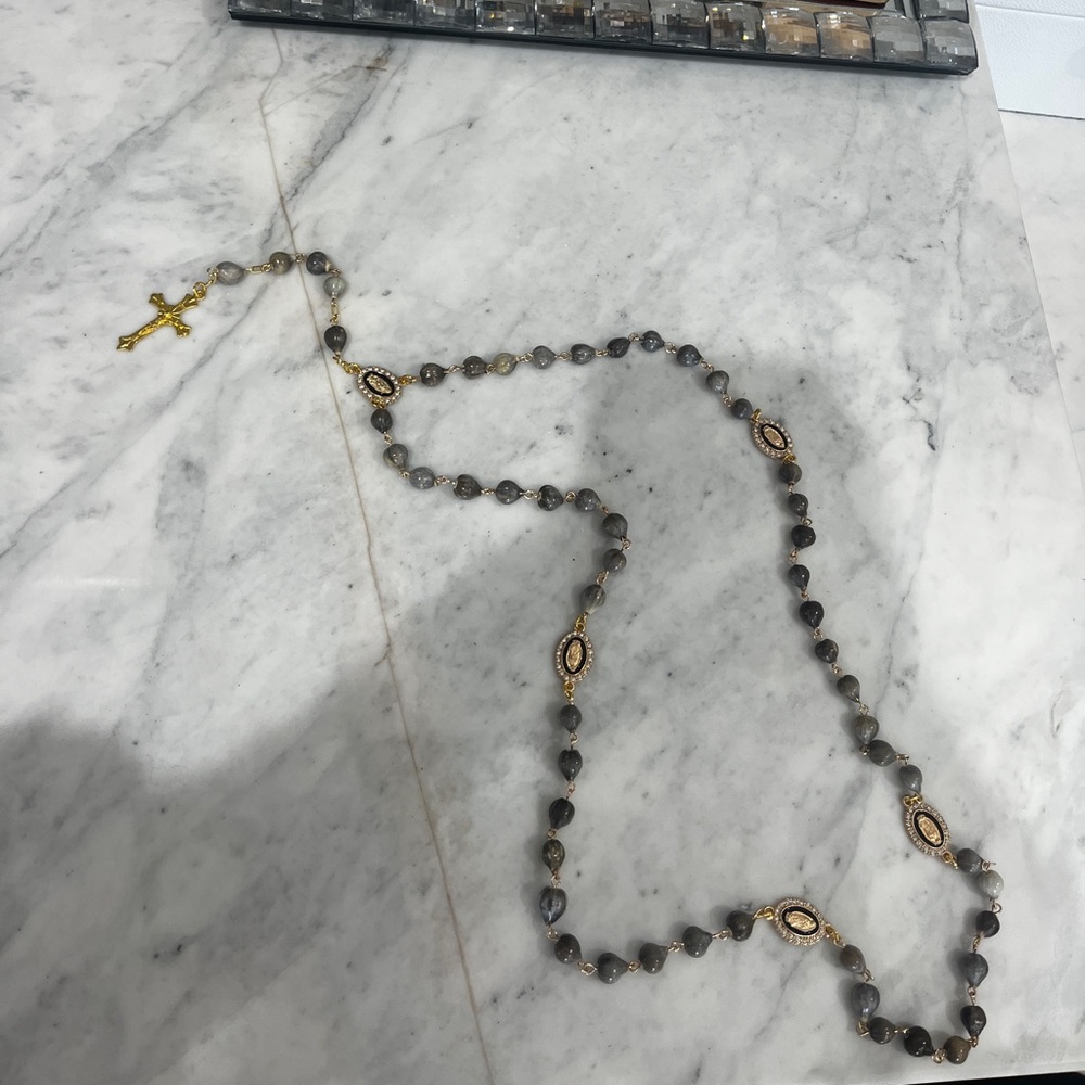 Rosary with Gray Beads and Gold Accents handmade from garden